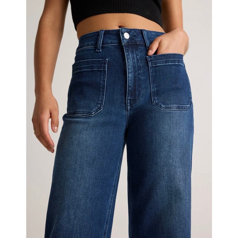 Quince Bella Stretch Patch Pocket High Rise Cropped Wide Leg Jean Midnight 30x28 - Picture 11 of 12